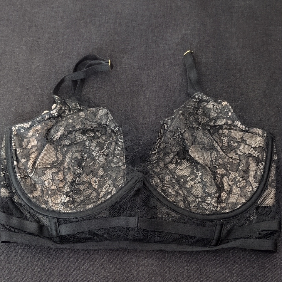 Victoria's Secret Very Sexy Long Line Unlined Demi Black Lace Bra 34dd Nwot